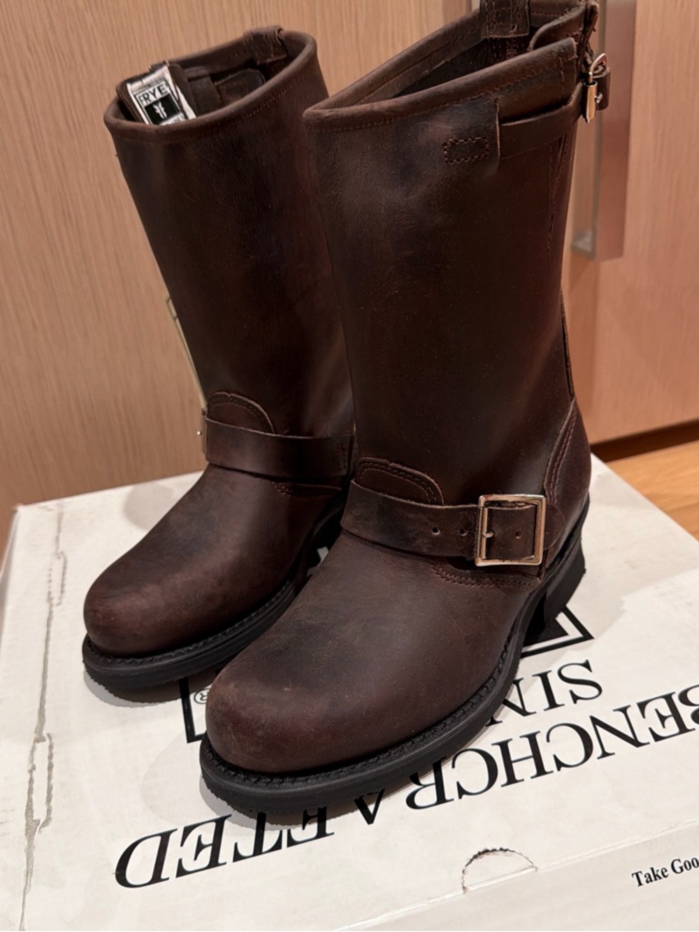 FRYE AND CO. Dark Brown Leather Engineer Boots
